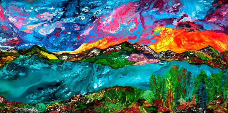 Spring Sunset painting by Diana Zoe Coop | panoramic view from Mount Fromme